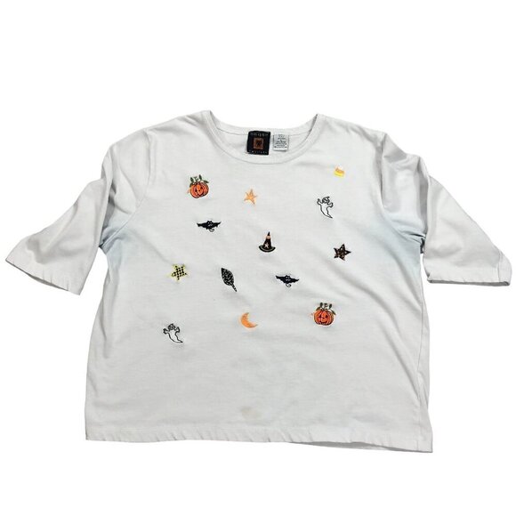 Onque Casuals Tops - Onque Casuals White Applique Halloween T Shirt Size L